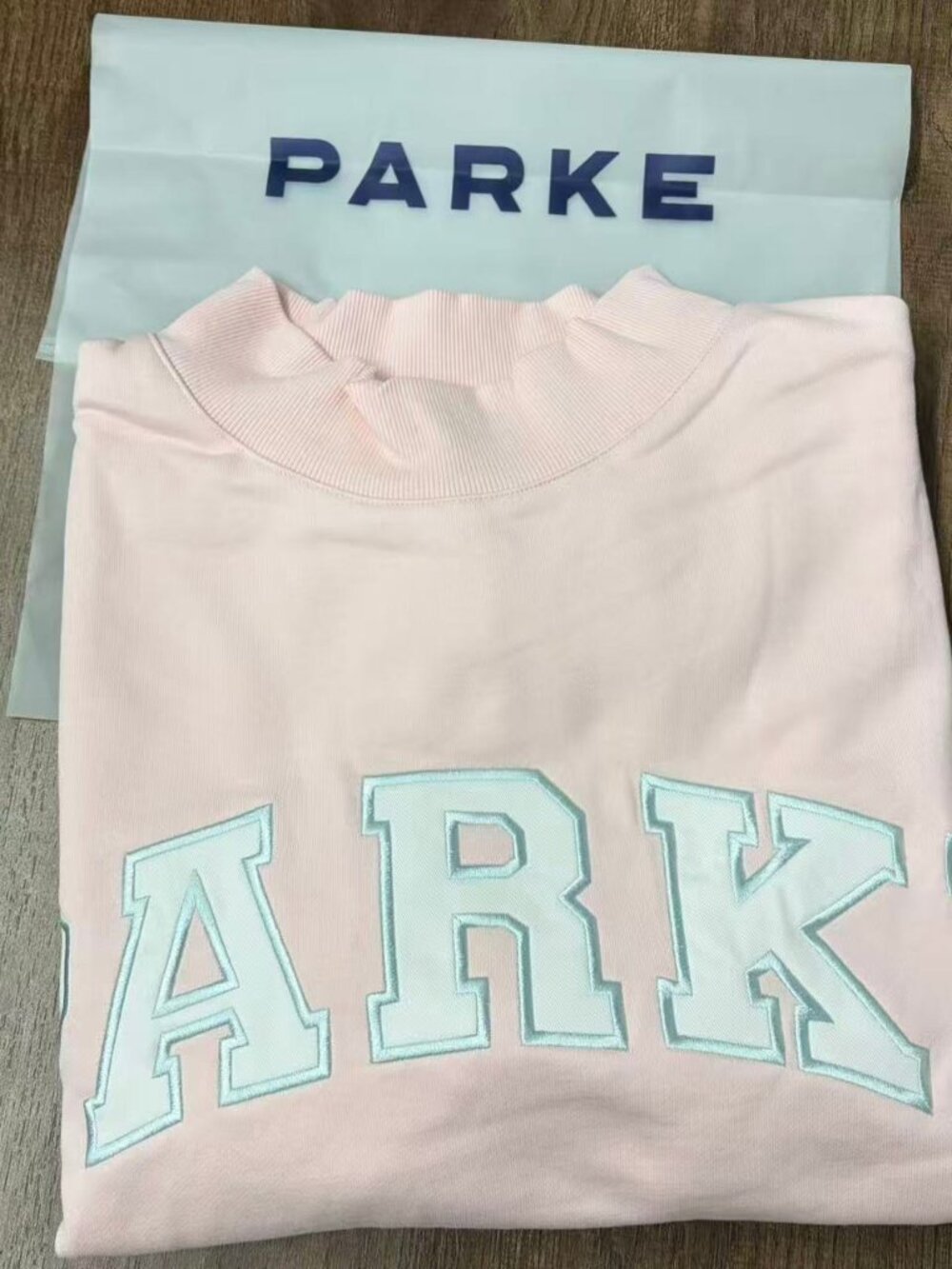 PARKE Pink Mock Neck Varsity Letter Sweatshirt